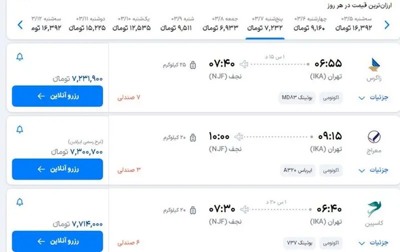 قیمت بلیط پروازهای عتبات عالیات؛ تهران نجف چند؟