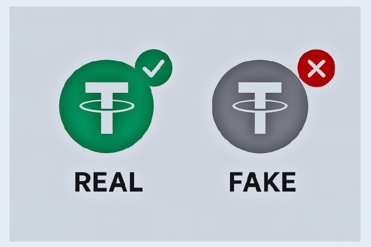 یک تتر تقلبی که رنگ لوگوی آن با USDT فرق دارد.